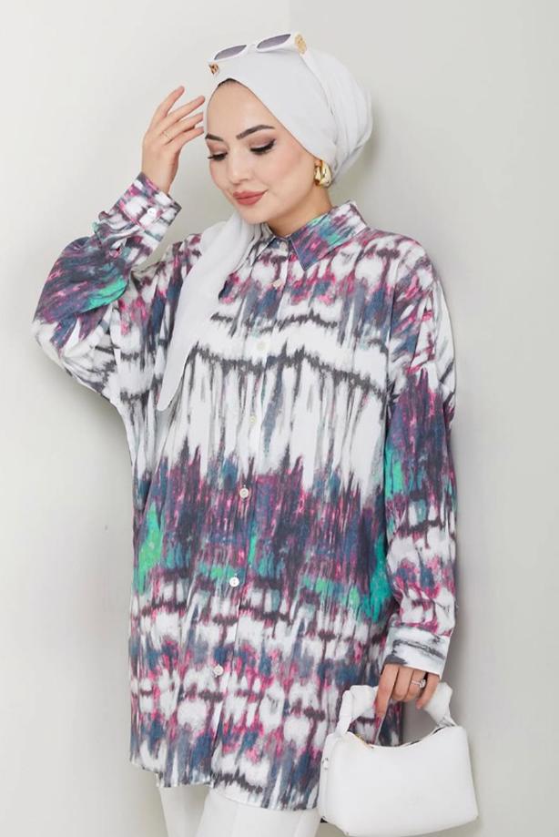 Vêtements hijab FUCHSIA TUNIQUE À MOTIFS EN COTON T 1977 - TRENDTESETTÜR