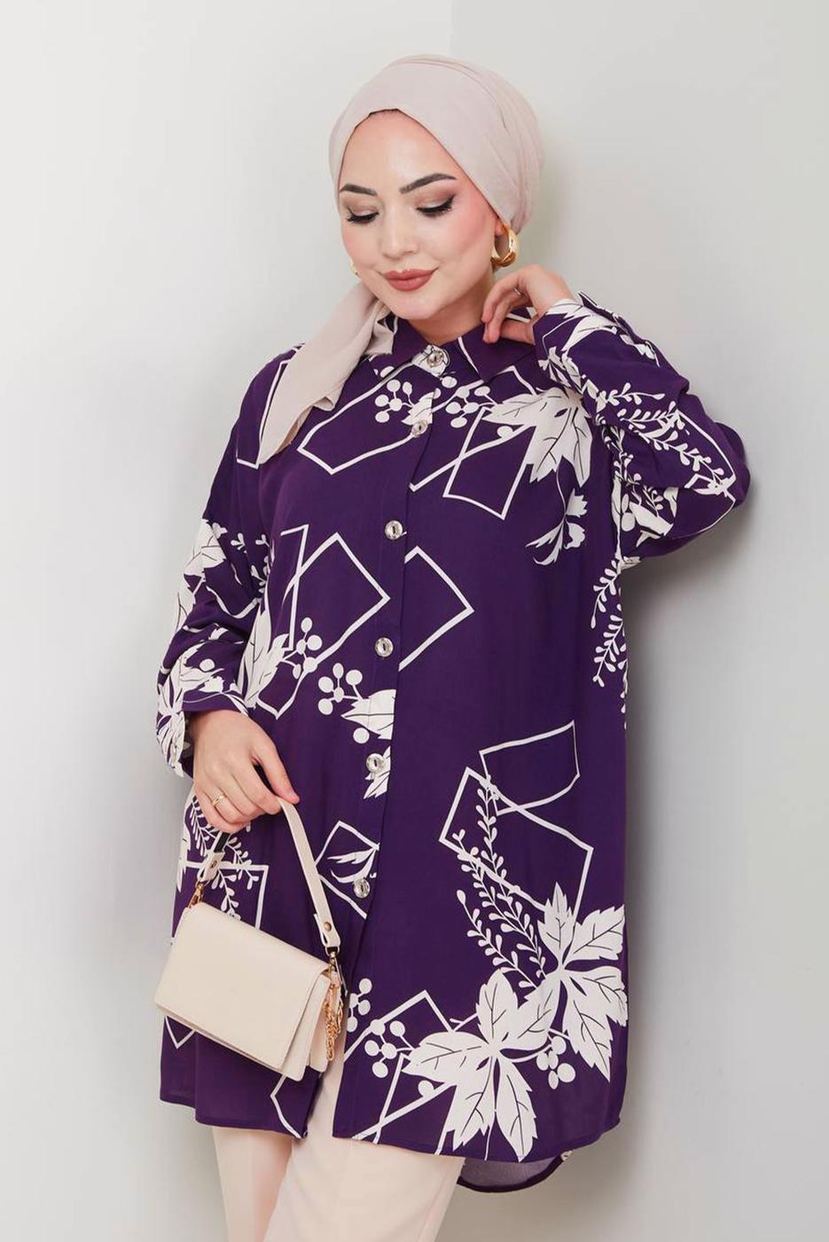 Vêtements hijab POURPRE TUNIQUE À MOTIFS EN COTON T 1981