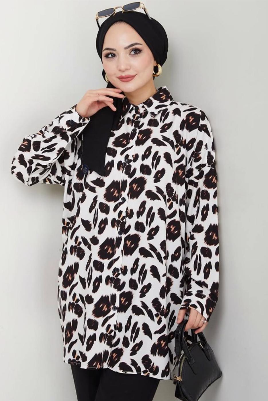 Vêtements hijab NOIR TUNIQUE À MOTIFS EN COTON T 1986