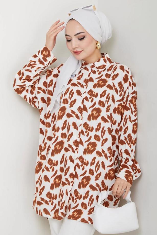 Vêtements hijab BRUN TUNIQUE À MOTIFS EN COTON T 1986 - TRENDTESETTÜR