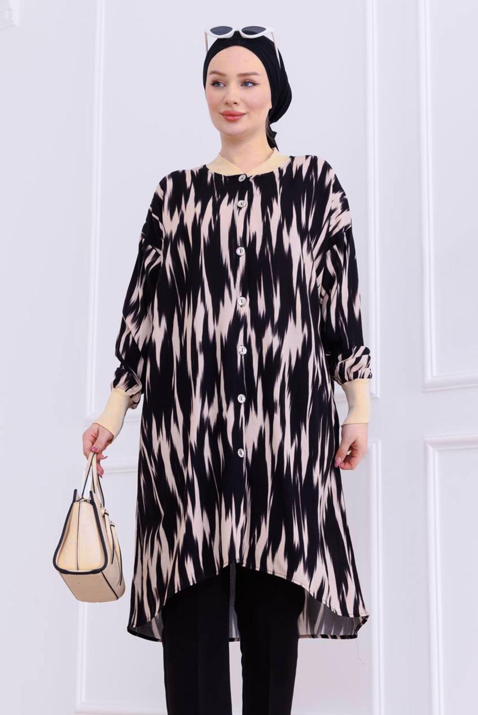 Vêtements hijab NOIR TUNIQUE À MOTIFS EN COTON T 1989