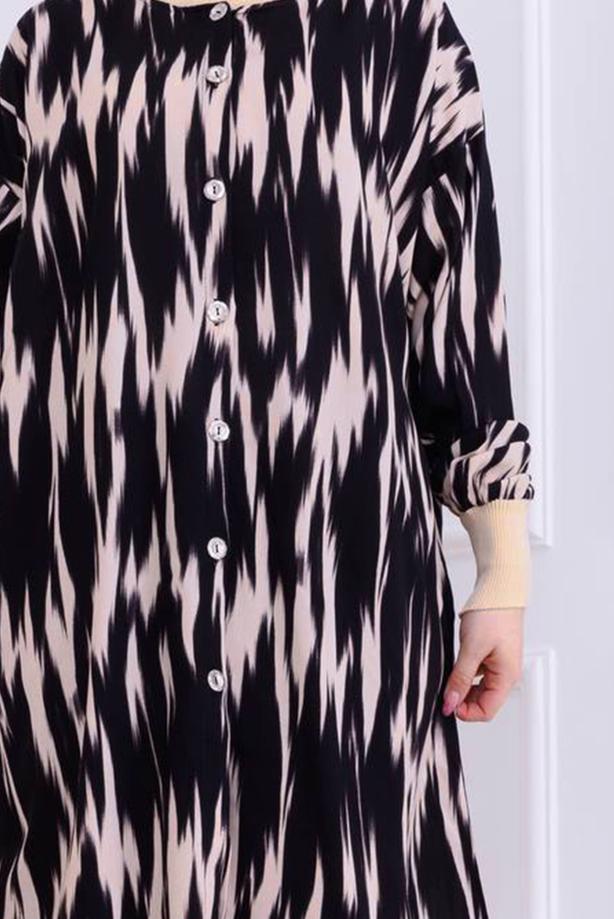Vêtements hijab NOIR TUNIQUE À MOTIFS EN COTON T 1989 - TRENDTESETTÜR