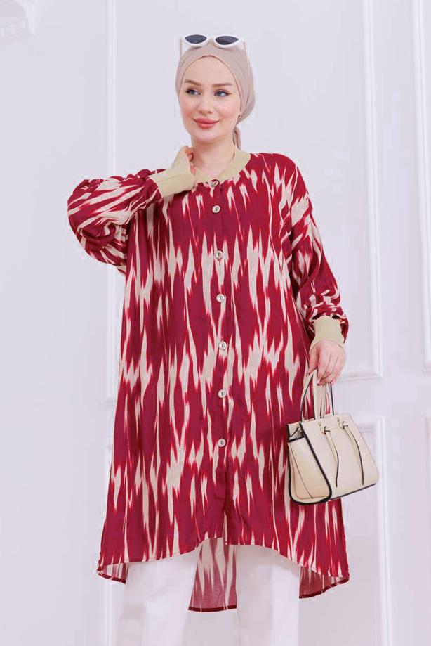 Vêtements hijab ROUGE TUNIQUE À MOTIFS EN COTON T 1989 - TRENDTESETTÜR