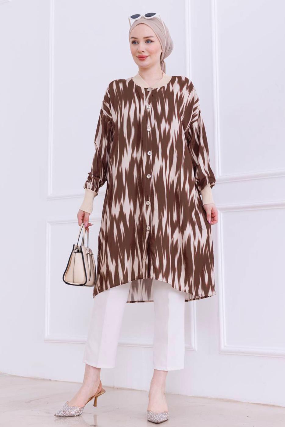 Vêtements hijab BRUN TUNIQUE À MOTIFS EN COTON T 1989