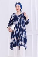 Vêtements hijab BLEU MARINE TUNIQUE À MOTIFS EN COTON T 1989
