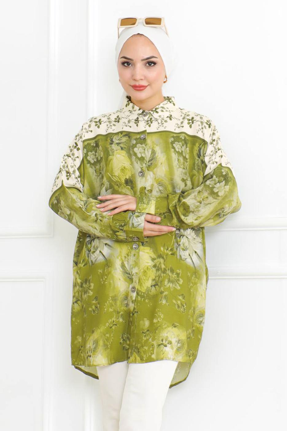 Vêtements hijab VERT TUNIQUE EN COTON À MOTIFS T 1998