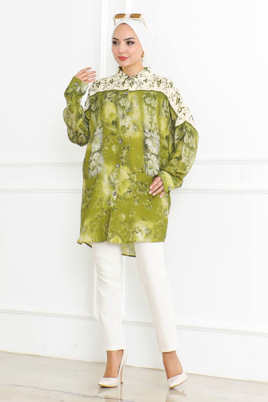 Vêtements hijab VERT TUNIQUE EN COTON À MOTIFS T 1998