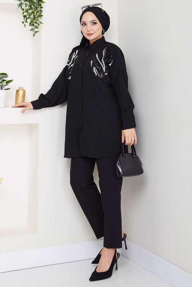 Vêtements hijab NOIR TUNIQUE À PAILLETTES T 2289 - TRENDTESETTÜR