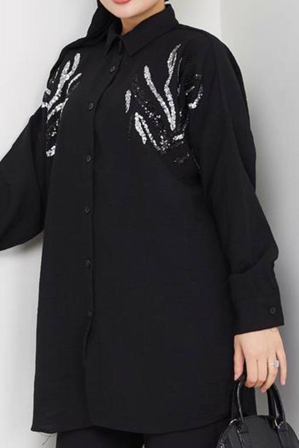 Vêtements hijab NOIR TUNIQUE À PAILLETTES T 2289 - TRENDTESETTÜR