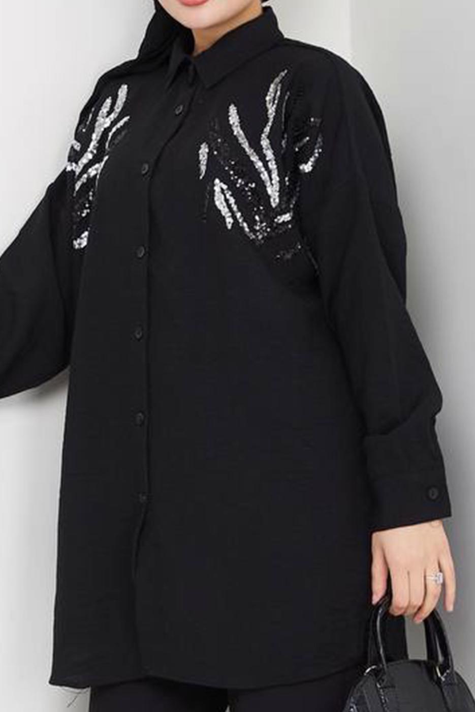 Vêtements hijab NOIR TUNIQUE À PAILLETTES T 2289