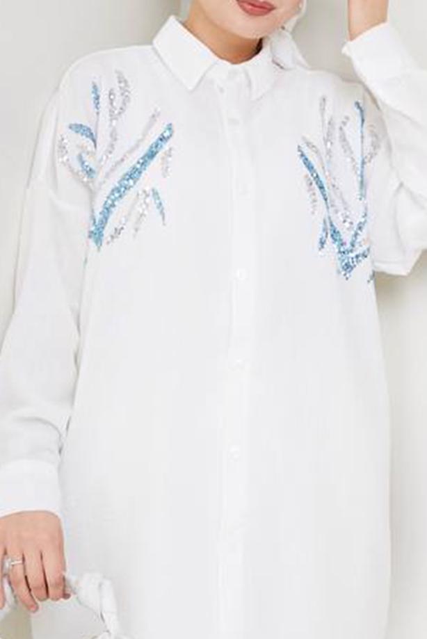 Vêtements hijab CRÈME TUNIQUE À PAILLETTES T 2289 - TRENDTESETTÜR