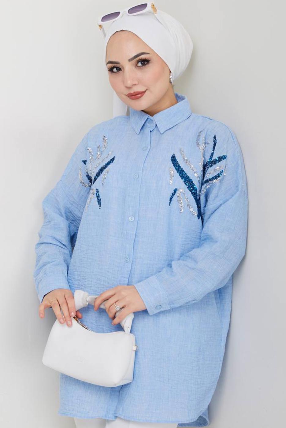 Vêtements hijab BLEU TUNIQUE À PAILLETTES T 2289