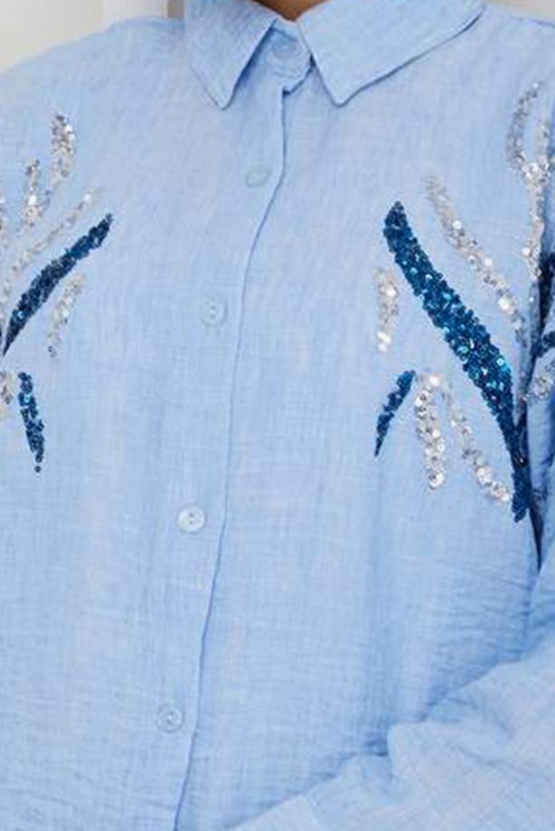 Vêtements hijab BLEU TUNIQUE À PAILLETTES T 2289 - TRENDTESETTÜR