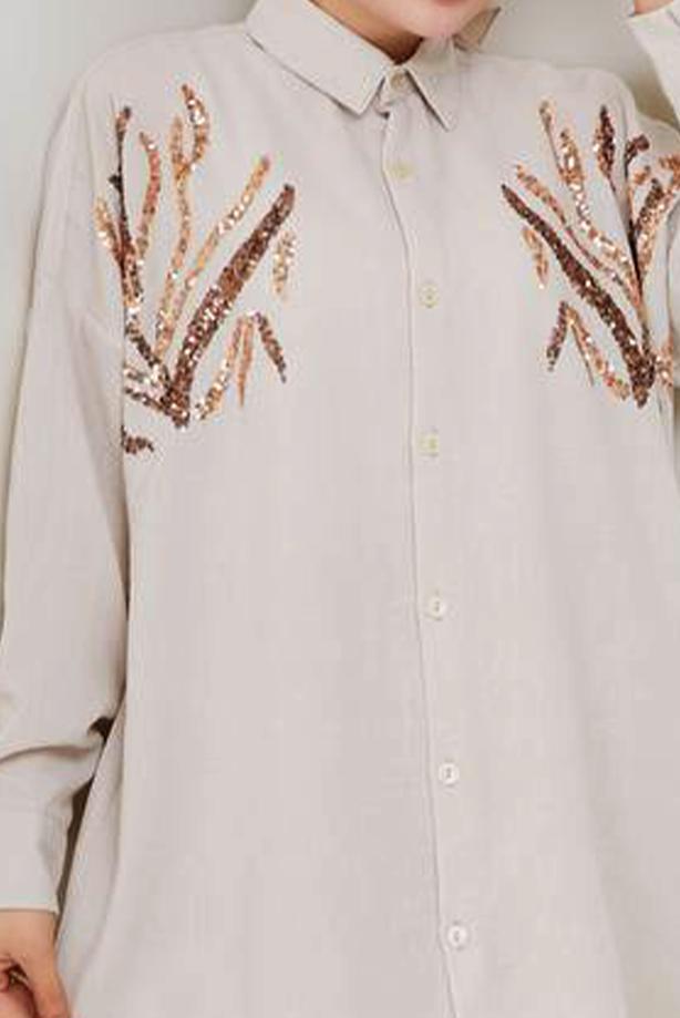 Vêtements hijab BEIGE TUNIQUE À PAILLETTES T 2289 - TRENDTESETTÜR