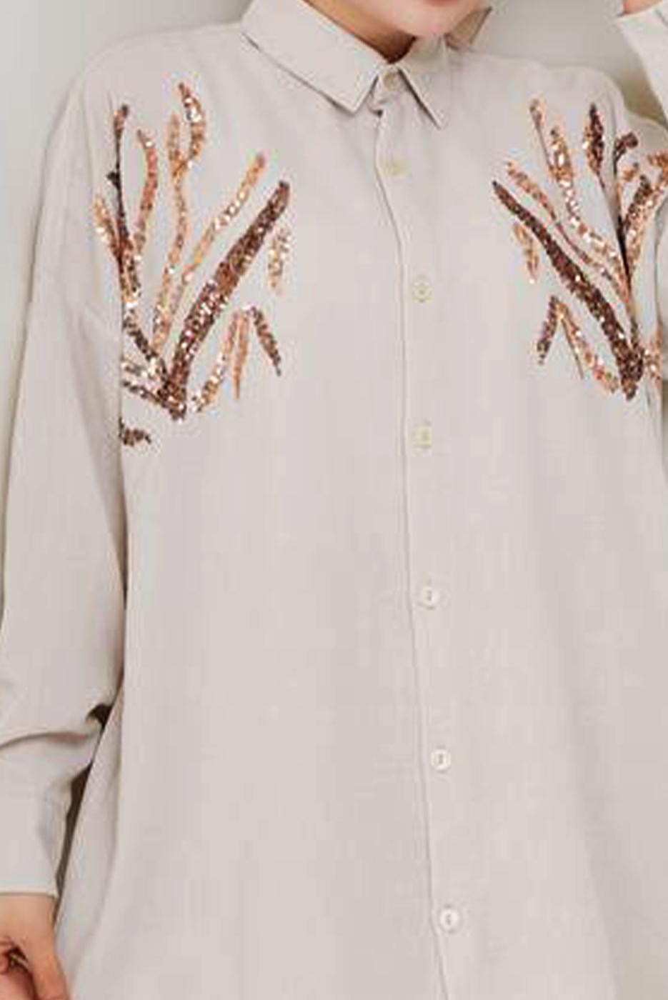 Vêtements hijab BEIGE TUNIQUE À PAILLETTES T 2289