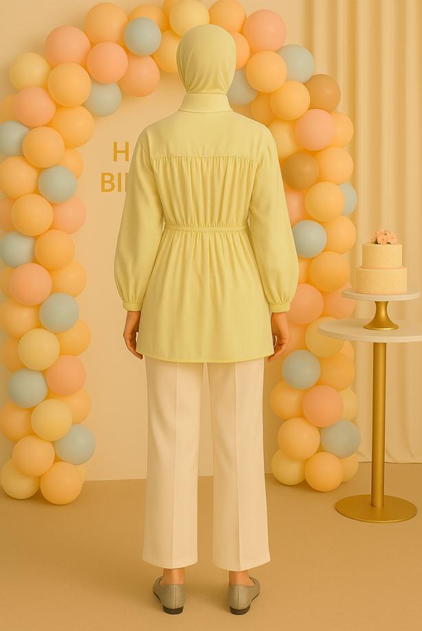 Vêtements hijab JAUNE TUNIQUE CHEMISE DÉTAILLÉE À NOUER T 2522 - TRENDTESETTÜR