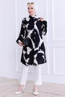 Tesettür giyim SİYAH DESENLİ PAMUKLU GÖMLEK TUNİK T 2773