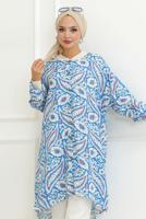Vêtements hijab BLEU TUNIQUE CHEMISE À MOTIFS T 3058