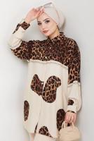 Tesettür giyim KAHVE LEOPAR DESENLİ TUNİK T 3310