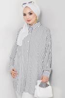 Vêtements hijab NOIR TUNIQUE CHEMISE À RAYURES T 3684