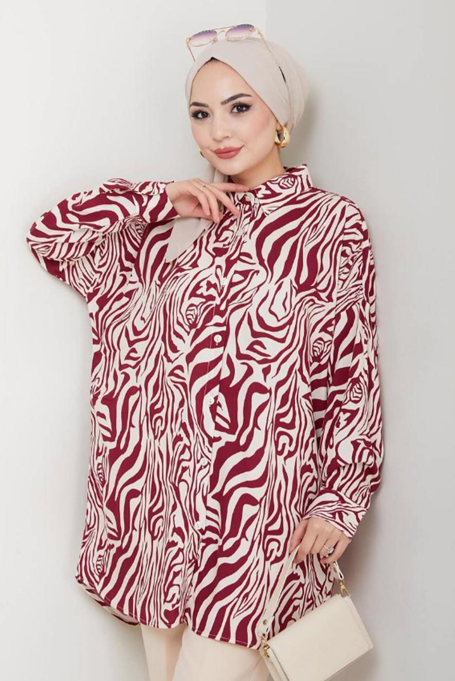 Vêtements hijab ROUGE BORDEAUX TUNIQUE À MOTIFS EN COTON T 4042