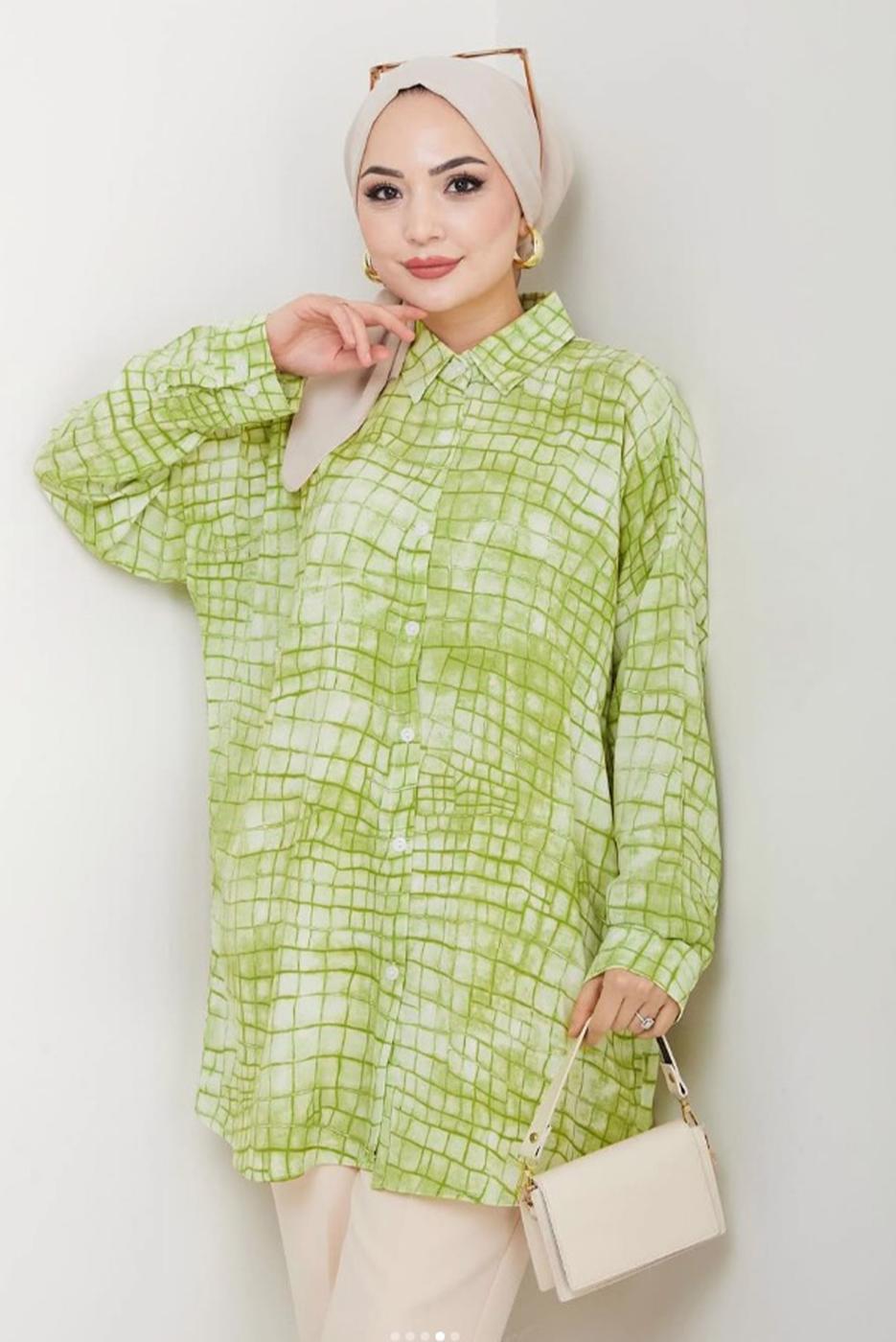 Vêtements hijab VERT TUNIQUE À MOTIFS EN COTON T 4046