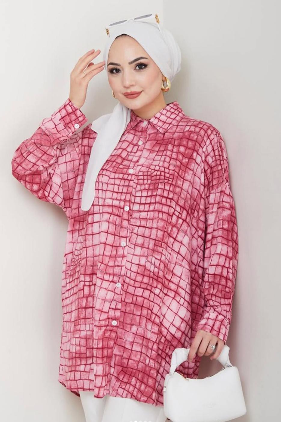 Vêtements hijab FUCHSIA TUNIQUE À MOTIFS EN COTON T 4046