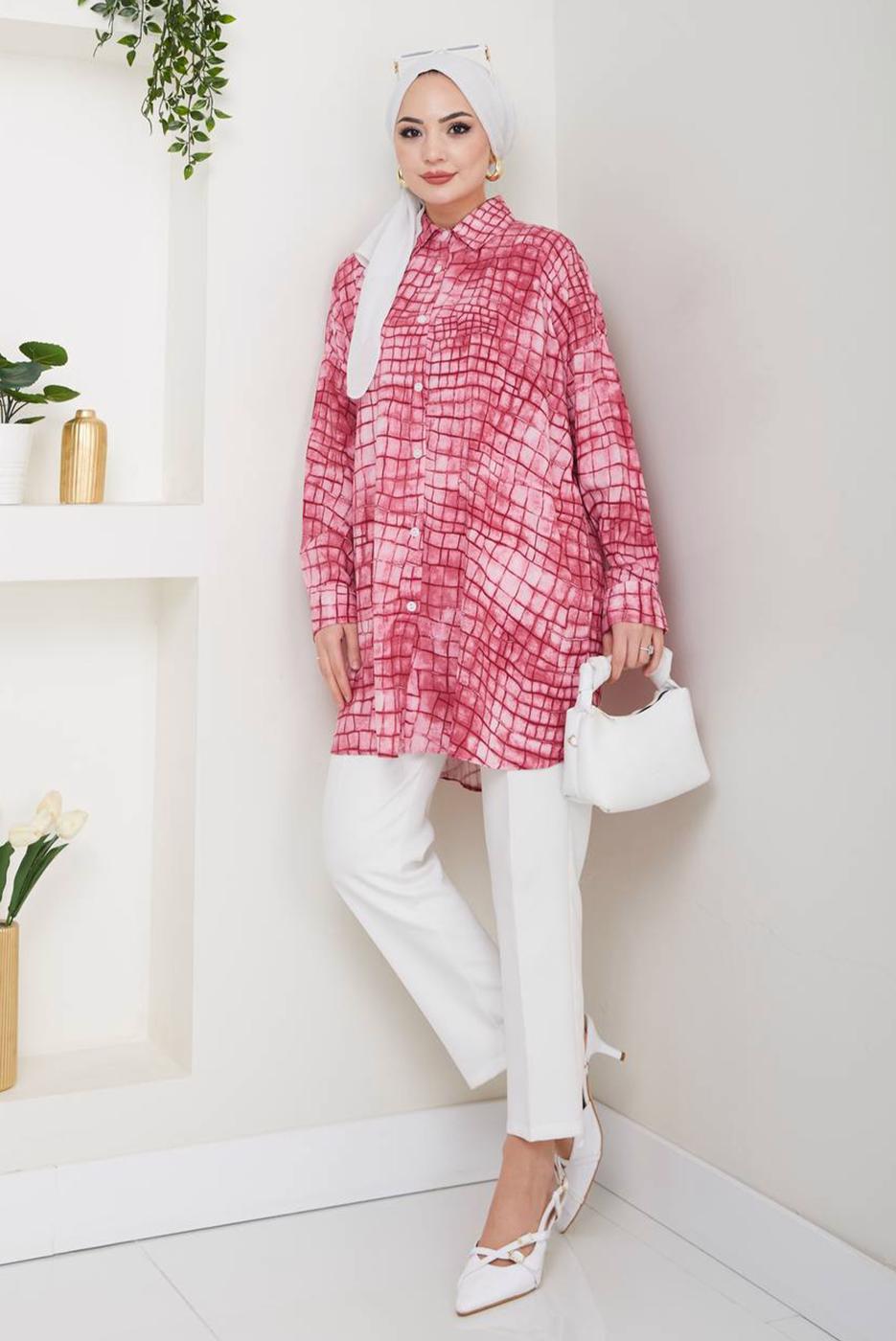 Vêtements hijab FUCHSIA TUNIQUE À MOTIFS EN COTON T 4046