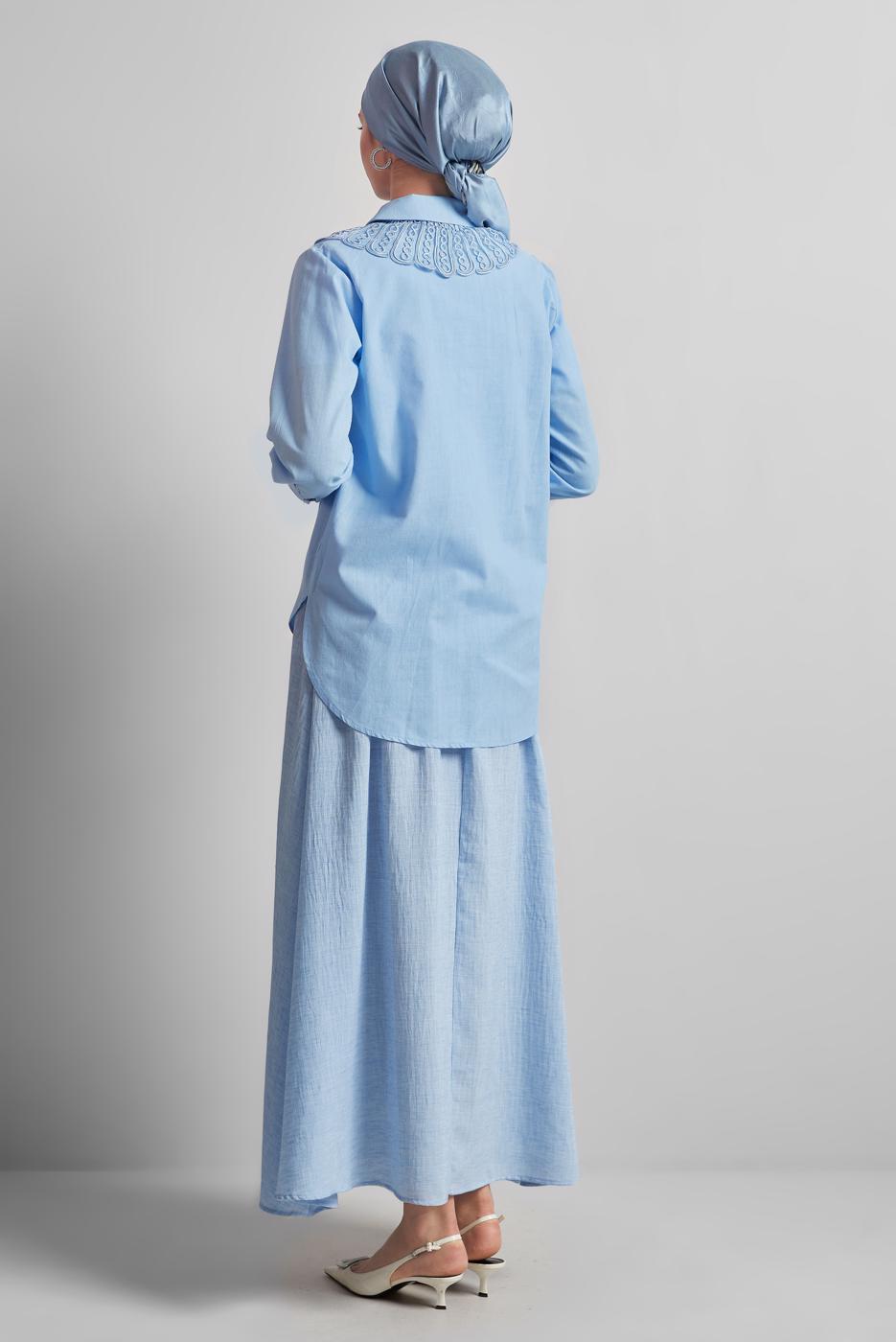 Vêtements hijab BLEU TUNIQUE CHEMISE EN COTON T 4122