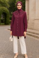 Tesettür giyim BORDO PAMUKLU GÖMLEK TUNİK T 4122