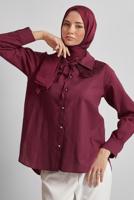Tesettür giyim BORDO PAMUKLU GÖMLEK TUNİK T 4122