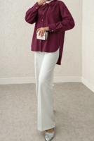 Tesettür giyim BORDO PAMUKLU GÖMLEK TUNİK T 4122