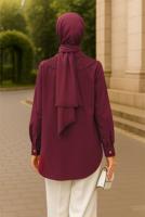 Tesettür giyim BORDO PAMUKLU GÖMLEK TUNİK T 4122