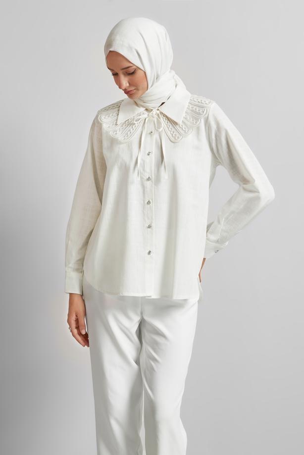 Vêtements hijab ÉCRU TUNIQUE CHEMISE EN COTON T 4122 - TRENDTESETTÜR