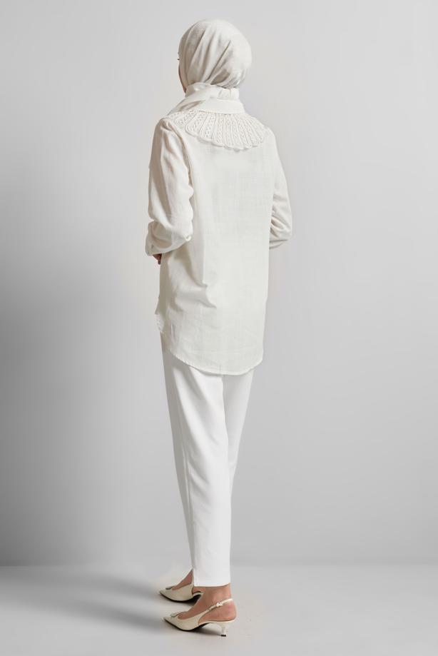 Vêtements hijab ÉCRU TUNIQUE CHEMISE EN COTON T 4122 - TRENDTESETTÜR