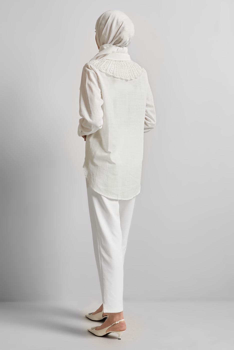 Tesettür giyim EKRU PAMUKLU GÖMLEK TUNİK T 4122