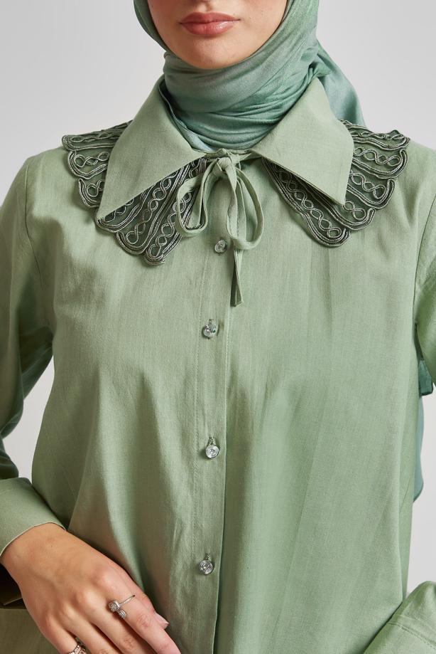 Vêtements hijab VERT TUNIQUE CHEMISE EN COTON T 4122 - TRENDTESETTÜR