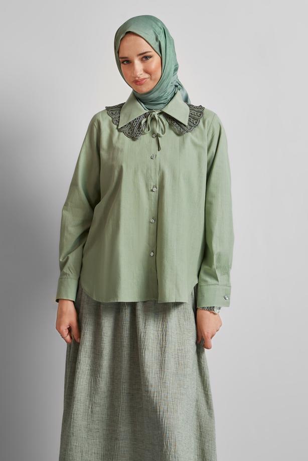 Vêtements hijab VERT TUNIQUE CHEMISE EN COTON T 4122 - TRENDTESETTÜR