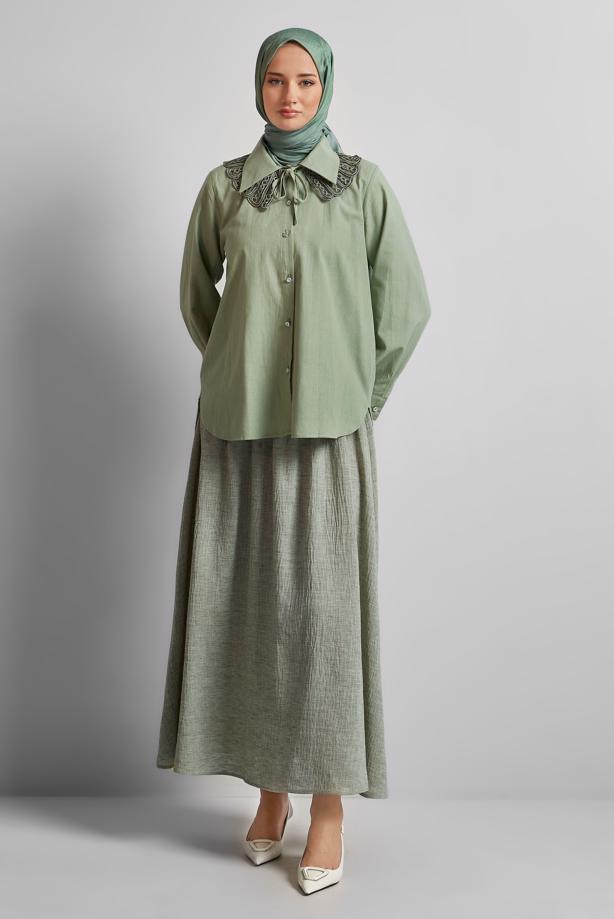Vêtements hijab VERT TUNIQUE CHEMISE EN COTON T 4122 - TRENDTESETTÜR