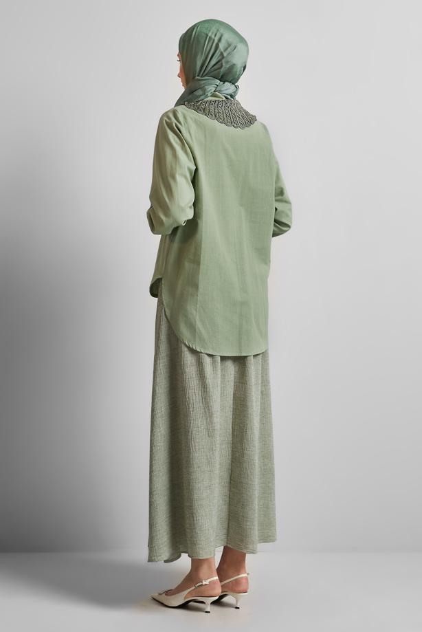 Vêtements hijab VERT TUNIQUE CHEMISE EN COTON T 4122 - TRENDTESETTÜR
