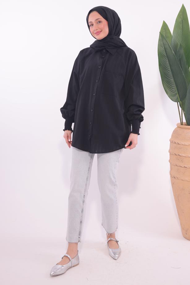 Vêtements hijab NOIR TUNIQUE CHEMISE T 4800 - TRENDTESETTÜR