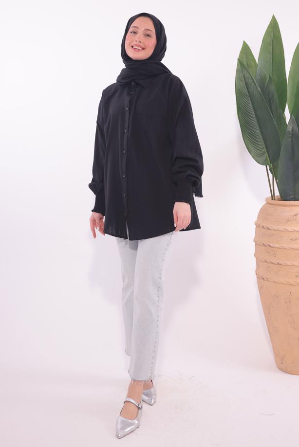 Vêtements hijab NOIR TUNIQUE CHEMISE T 4800 - TRENDTESETTÜR
