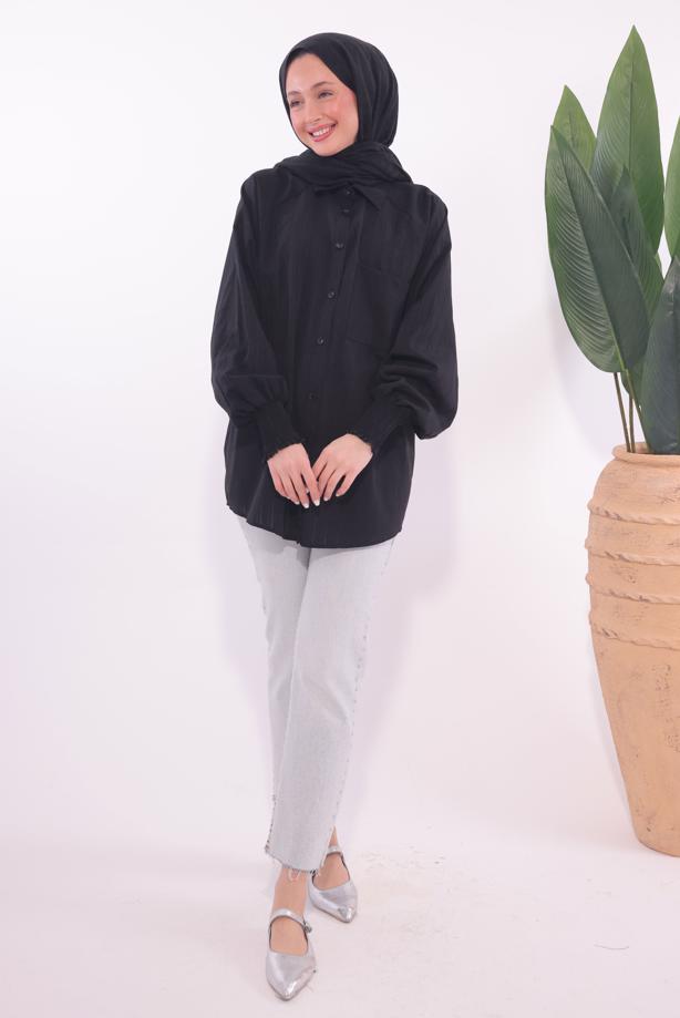 Vêtements hijab NOIR TUNIQUE CHEMISE T 4800 - TRENDTESETTÜR