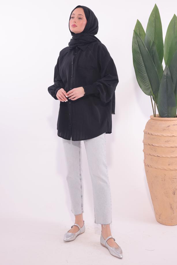 Vêtements hijab NOIR TUNIQUE CHEMISE T 4800 - TRENDTESETTÜR