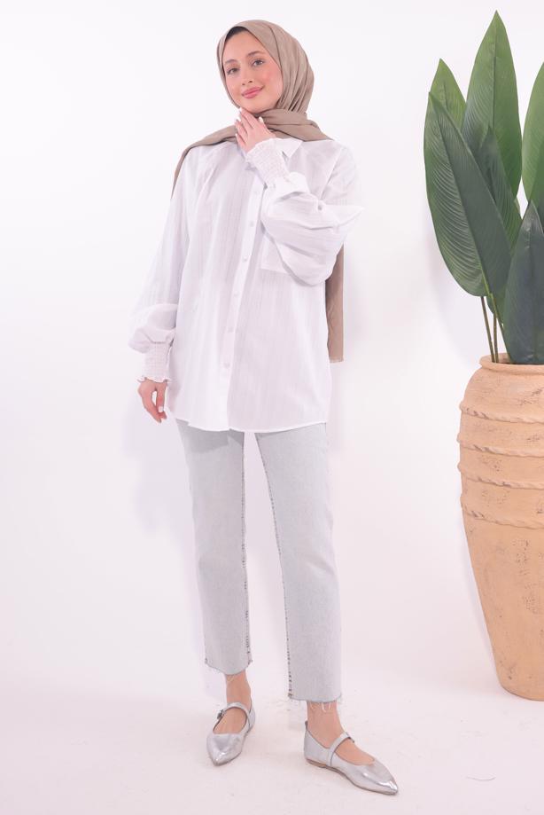 Vêtements hijab BLANC TUNIQUE CHEMISE T 4800 - TRENDTESETTÜR