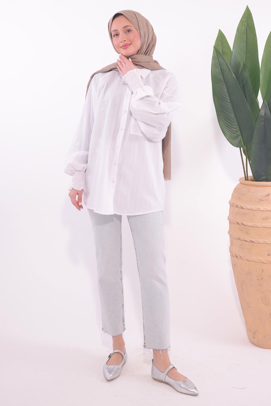 Tesettür giyim BEYAZ GÖMLEK TUNİK T 4800