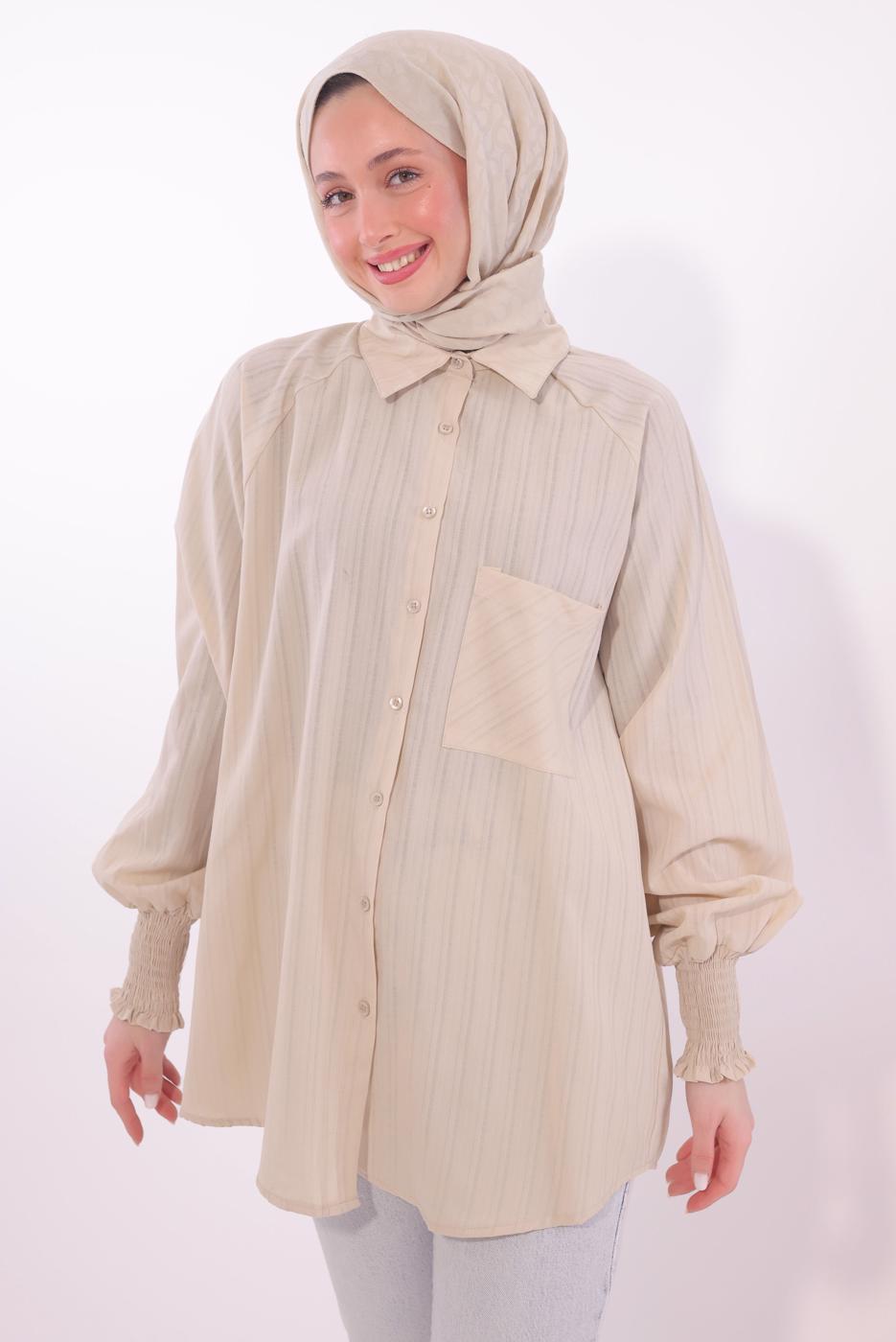 Tesettür giyim BEJ GÖMLEK TUNİK T 4800