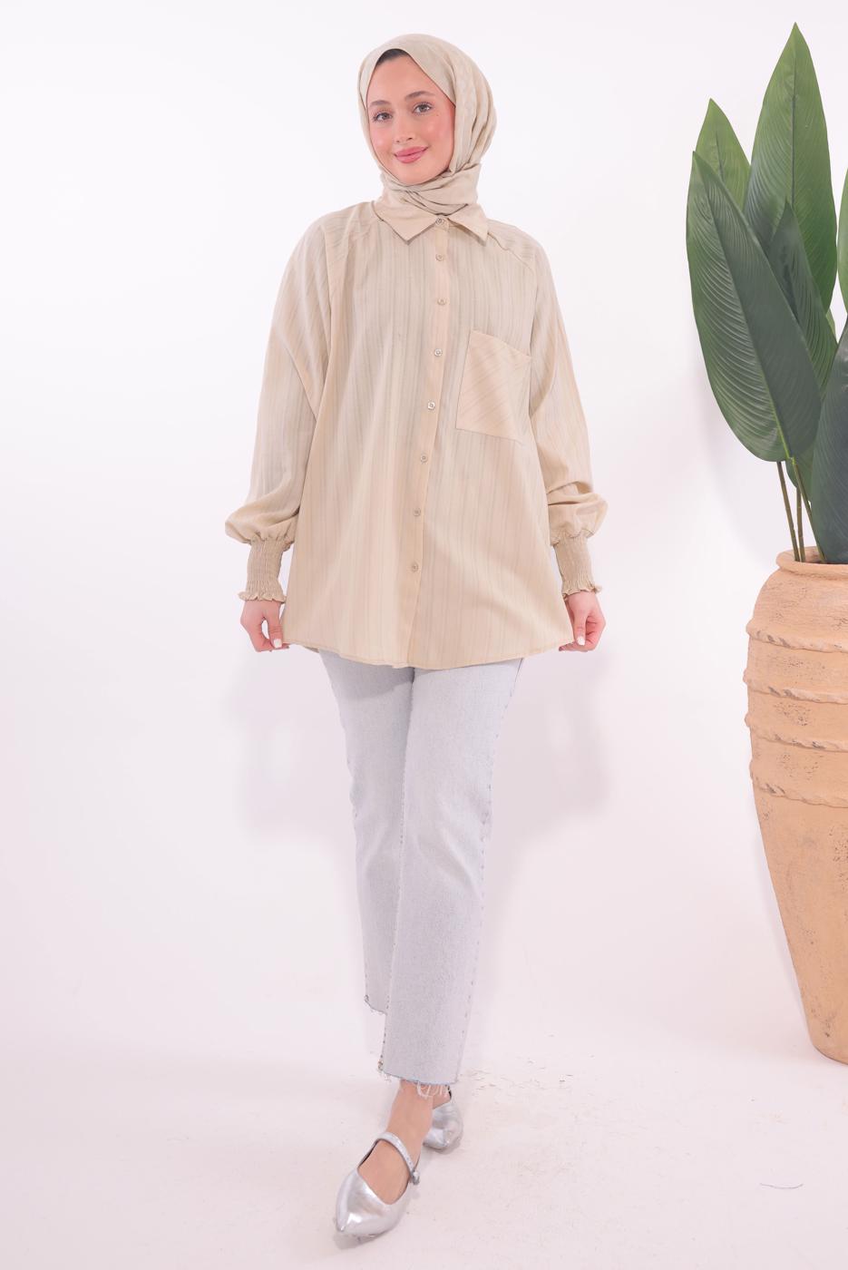 Tesettür giyim BEJ GÖMLEK TUNİK T 4800