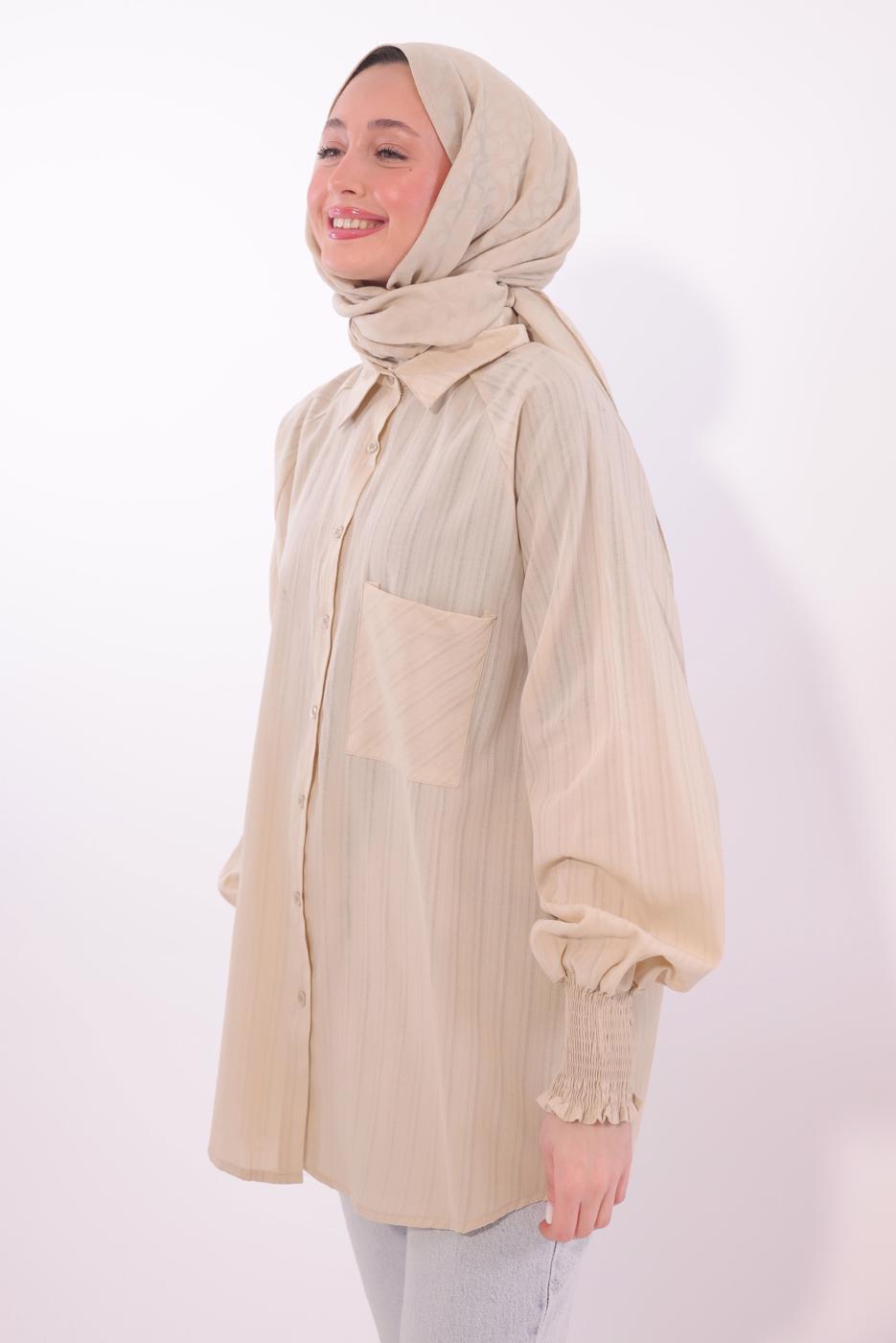 Tesettür giyim BEJ GÖMLEK TUNİK T 4800