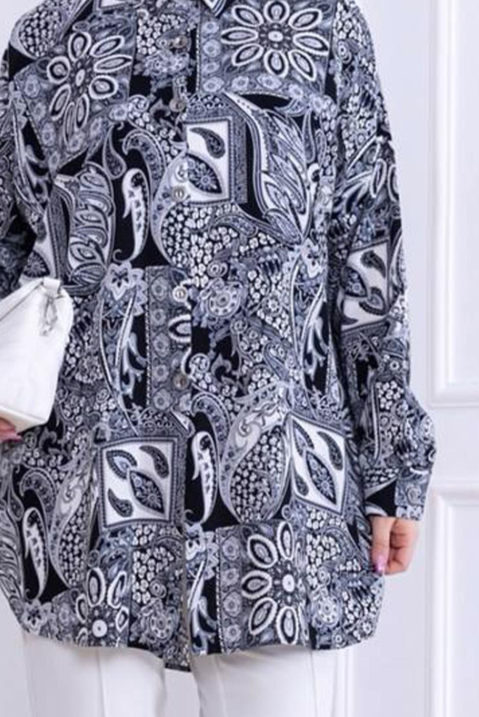 Tesettür giyim SİYAH PAMUKLU DESENLİ GÖMLEK T 4828